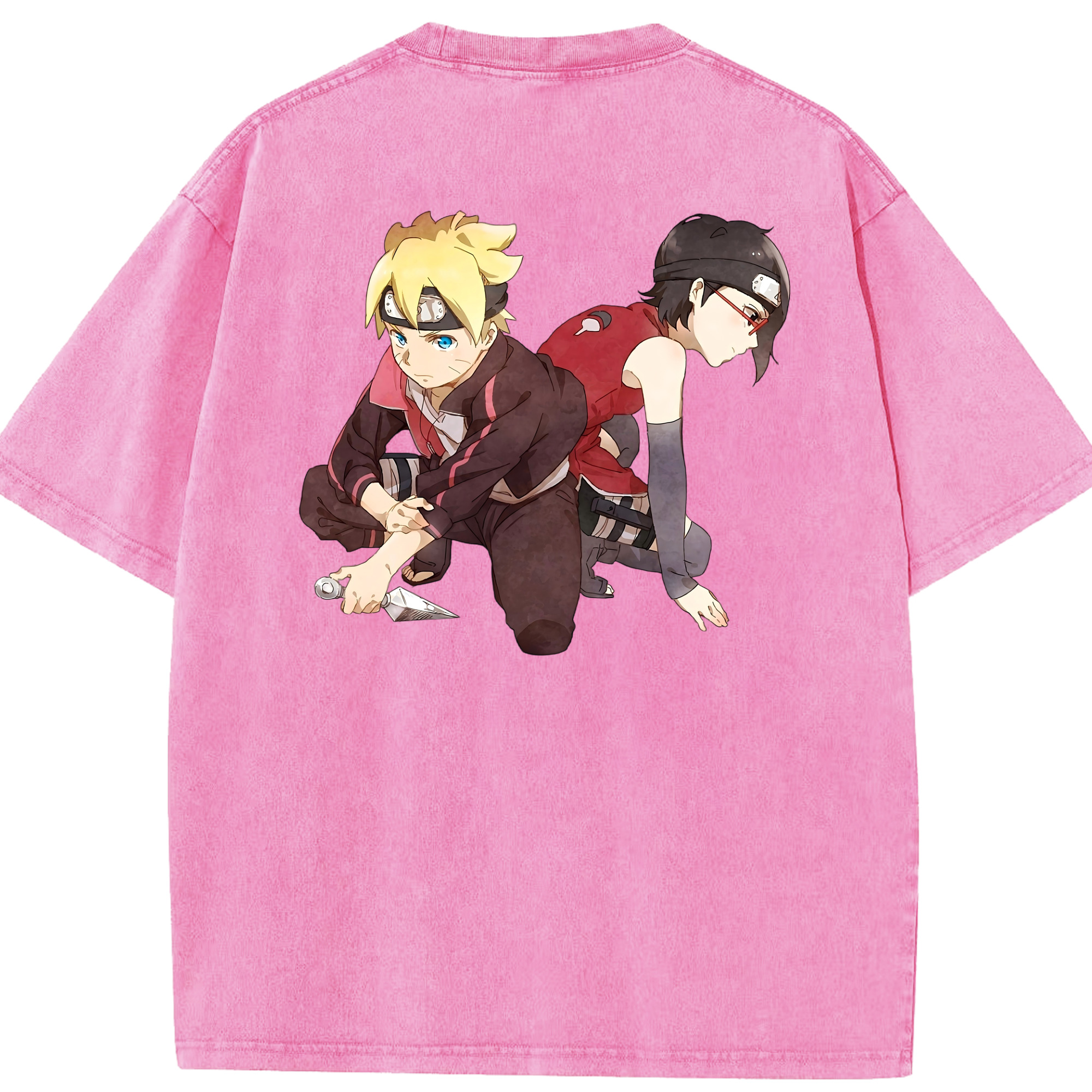 （画像用） NARUTO -ナルト- うちは サラダ Uchiha Sarada 綿100% ヴィンテージ風 半袖Tシャツ（背面プリント）